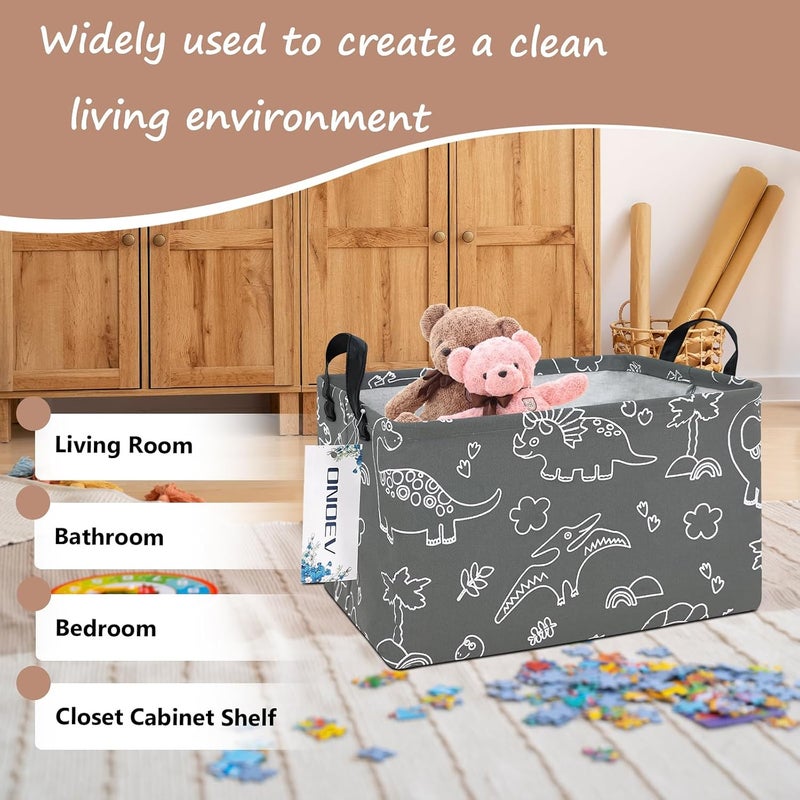 ONOEV Rectangular Dinosaur Basket Waterproof Storage Bin Gift Box Children's Toy Organizer Box Room Decoration Basket(Gray Line Dinosaur) - Image 4